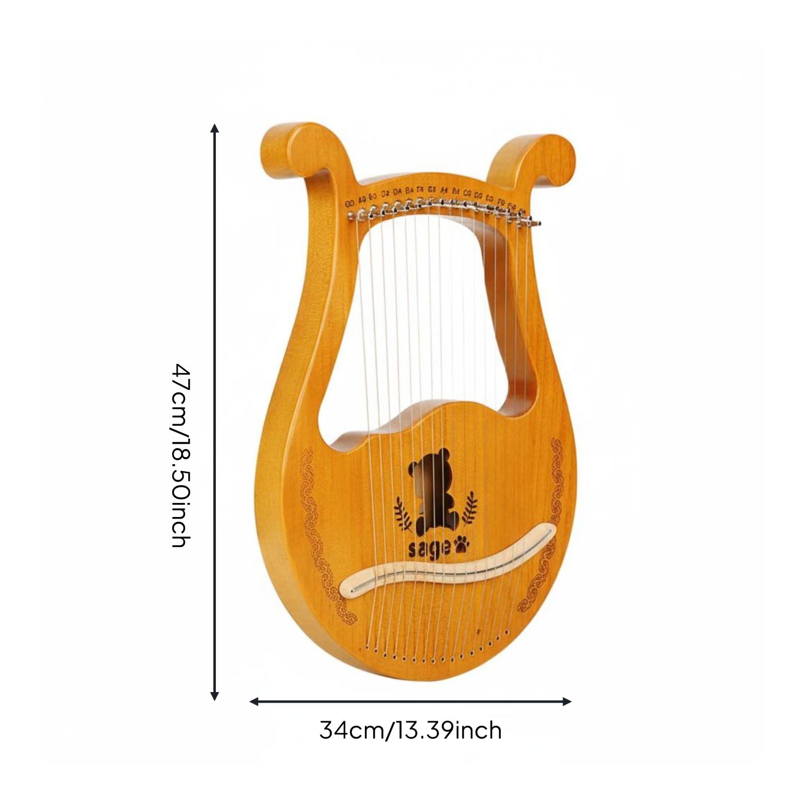 Arpa Lira Strumento a Corde Tavola Arpa Portatile in Legno Corde in Acciaio Suono Pulito Facilita l'Apprendimento con Note Incise Forma Ergonomica, 16-Corde, Box Panda Legno