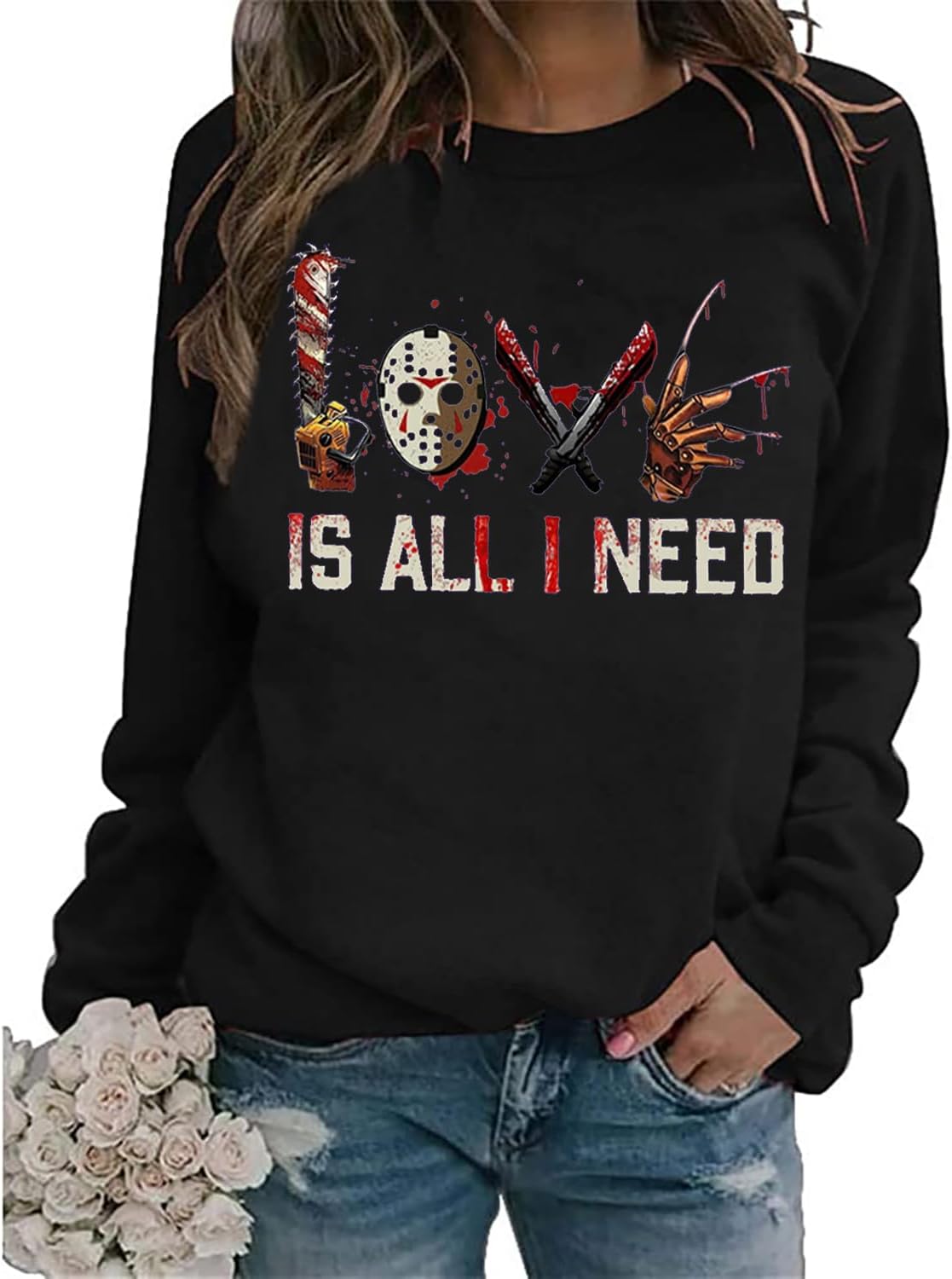 RFBIQI Halloween Horror Movies Sweatshirt Womens Halloween Squad Shirt Spooky Season Pullovers Scary Graphic Long Sleeve Tops - Image 3