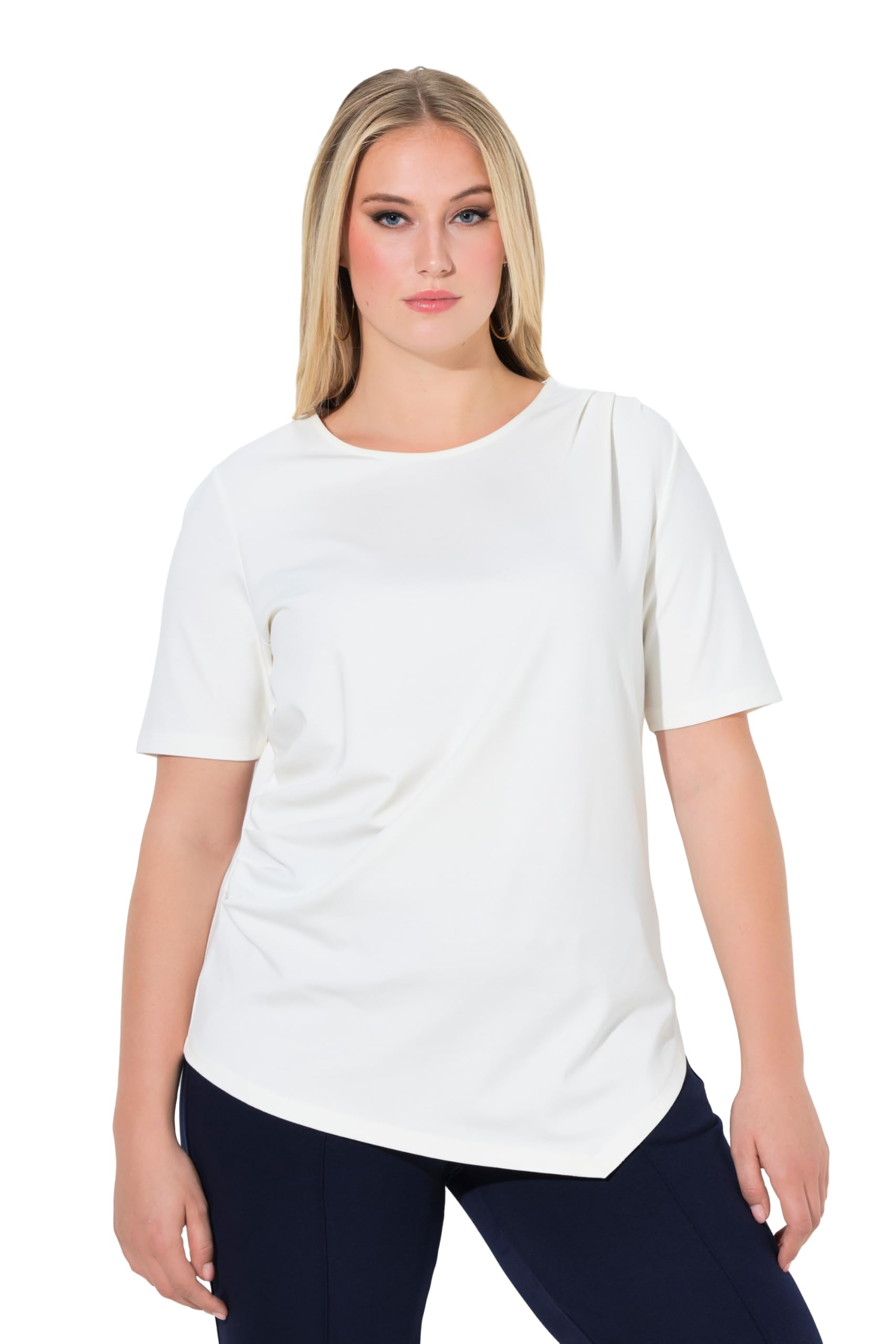 Ulla Popken Damen große Größen Übergrößen Plus Size T-Shirt, drapiert, Rundhals, Halbarm, asymmetrisch 846109
