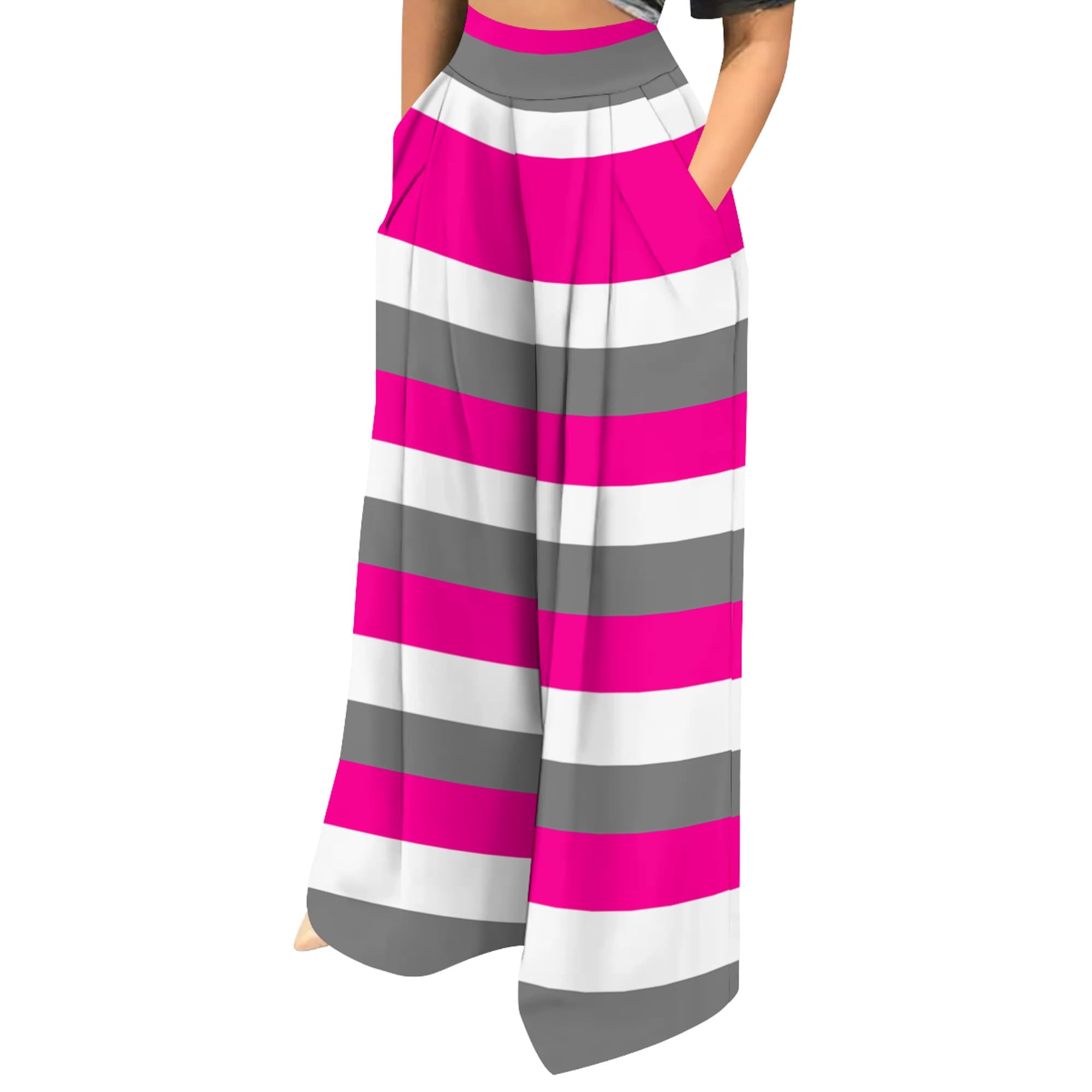 Palazzo Pants for Women Dressy High Waisted Wide Leg Pants Stretchy Loose Fit Casual Trousers with Pocket