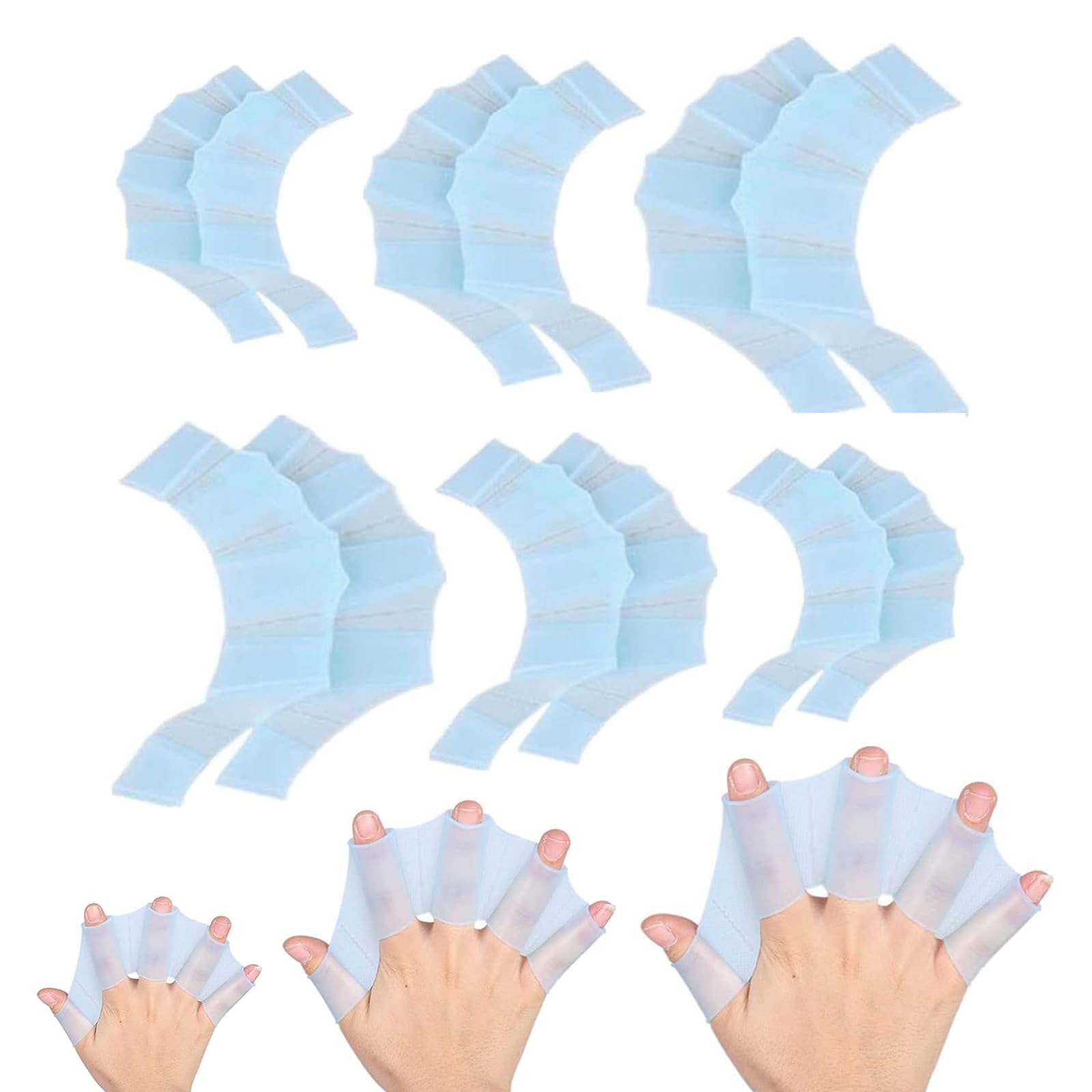 6 Paio Guanti da Allenamento per il Nuoto, Silicone Nuoto Fettucciato, Pinne per le Mani, Guanti Acquatici, Dita da Allenamento, Pinne da Nuoto Subacquee, per Bambini Donna Uomo (S/M/L, Blu)