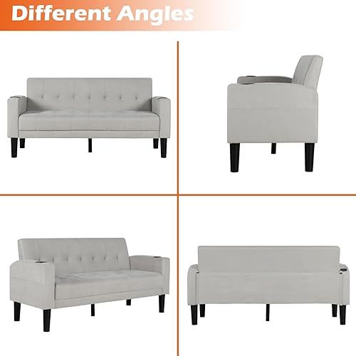 Miniatura 7 de AILEEKISS Juego de sofá de 2 piezas para sala de estar, sofá biplaza con 2 USB, portavasos, bolsillo lateral, tela moderna, juego de 2 sofás