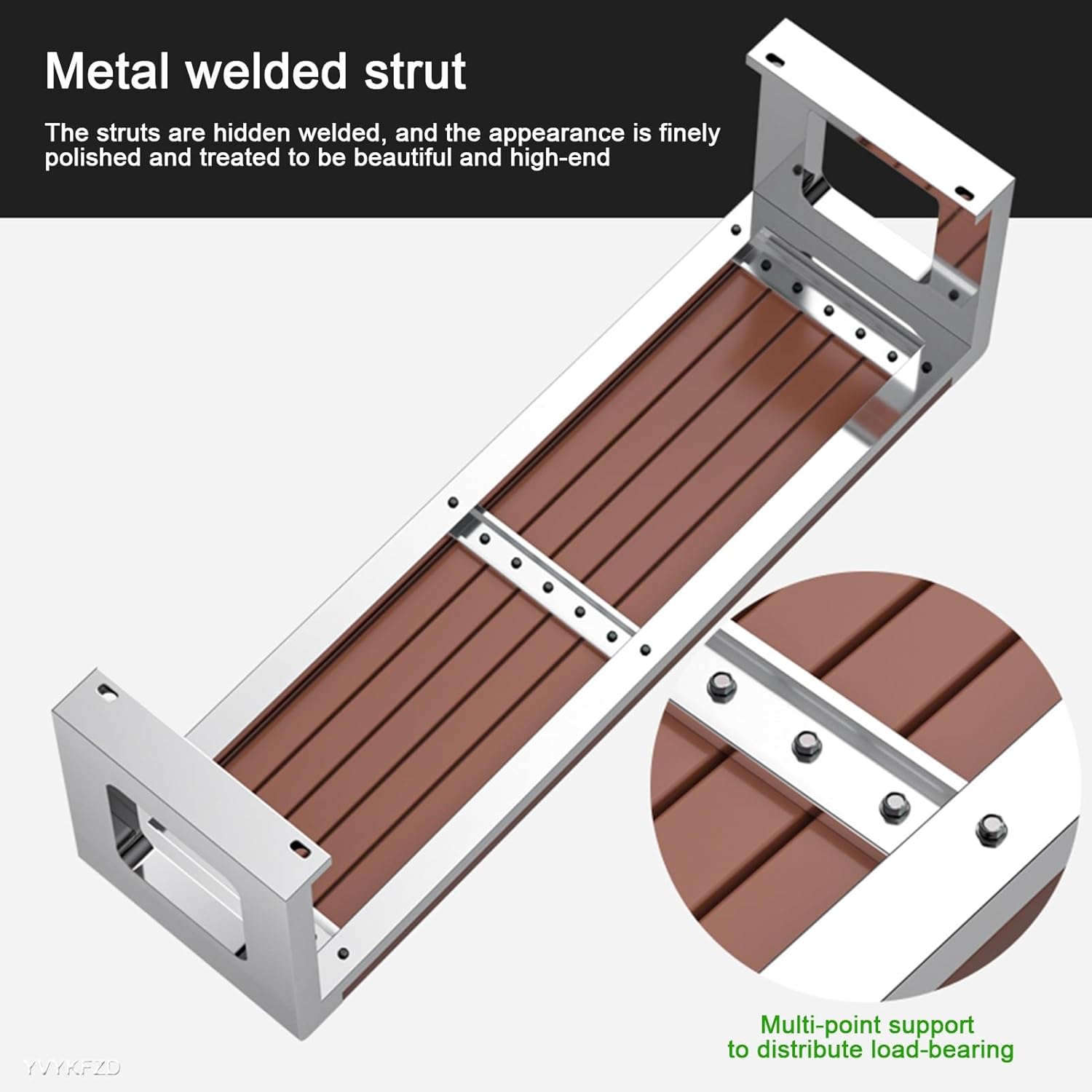 YVYKFZD Outdoor Garden Bench, Modern Plastic Wood Patio Bench, Stainless Steel Material Metal Bench Seat, One-piece Design Requires No Assembly, 2 Person Chair for Patio, Garden, Lawn (Size : 120x40x