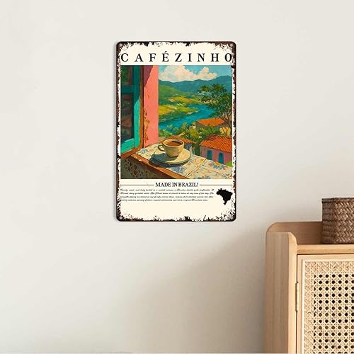 Miniatura 3 de Cartel vintage Cafezinho divertido Brasil Café Brasil Cocina Latina Letrero de Metal Aluminio 8x12 pulgadas para Baño Dormitorio Sala de estar