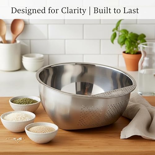 Miniatura 2 de Helens Asian Kitchen - Recipiente de lavado japonés de arroz, frutas y vegetales, con un lado perforado para escurrir, capacidad de tres cuartos de