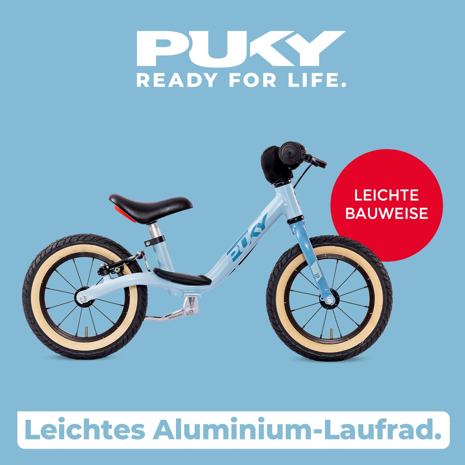 PUKY LR L Light Retro Blue | Laufrad ab 3 Jahren | Kinderlauflernrad | 12,5 Zoll Lufträder | Sicherheitslenkergriffe & V-Brake | Inkl. Höhenverstellbarem Sattel, Seitenständer & Trittbrett | 3,6 kg