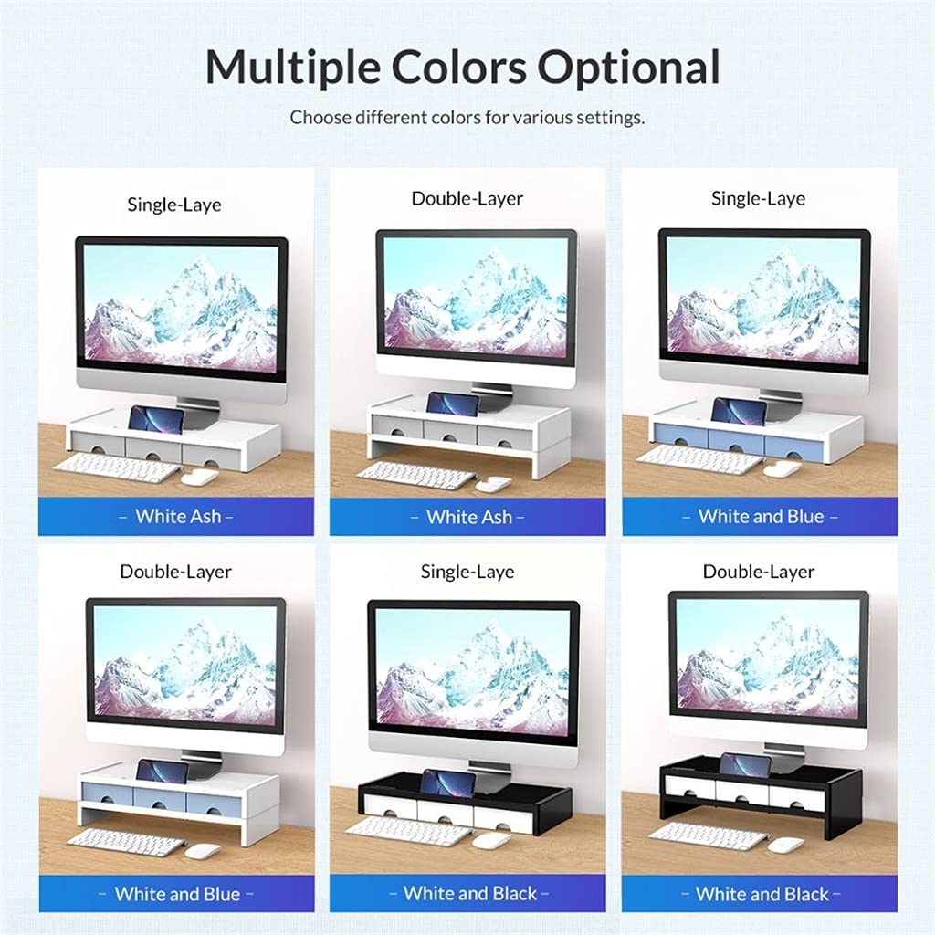 Support de Support de Bureau pour Moniteur Multifonctionnel avec Organisateur de boîte de Rangement à 3 tiroirs pour Ordinateur Portable de Bureau à Domicile(Kl-Bleu,Double)