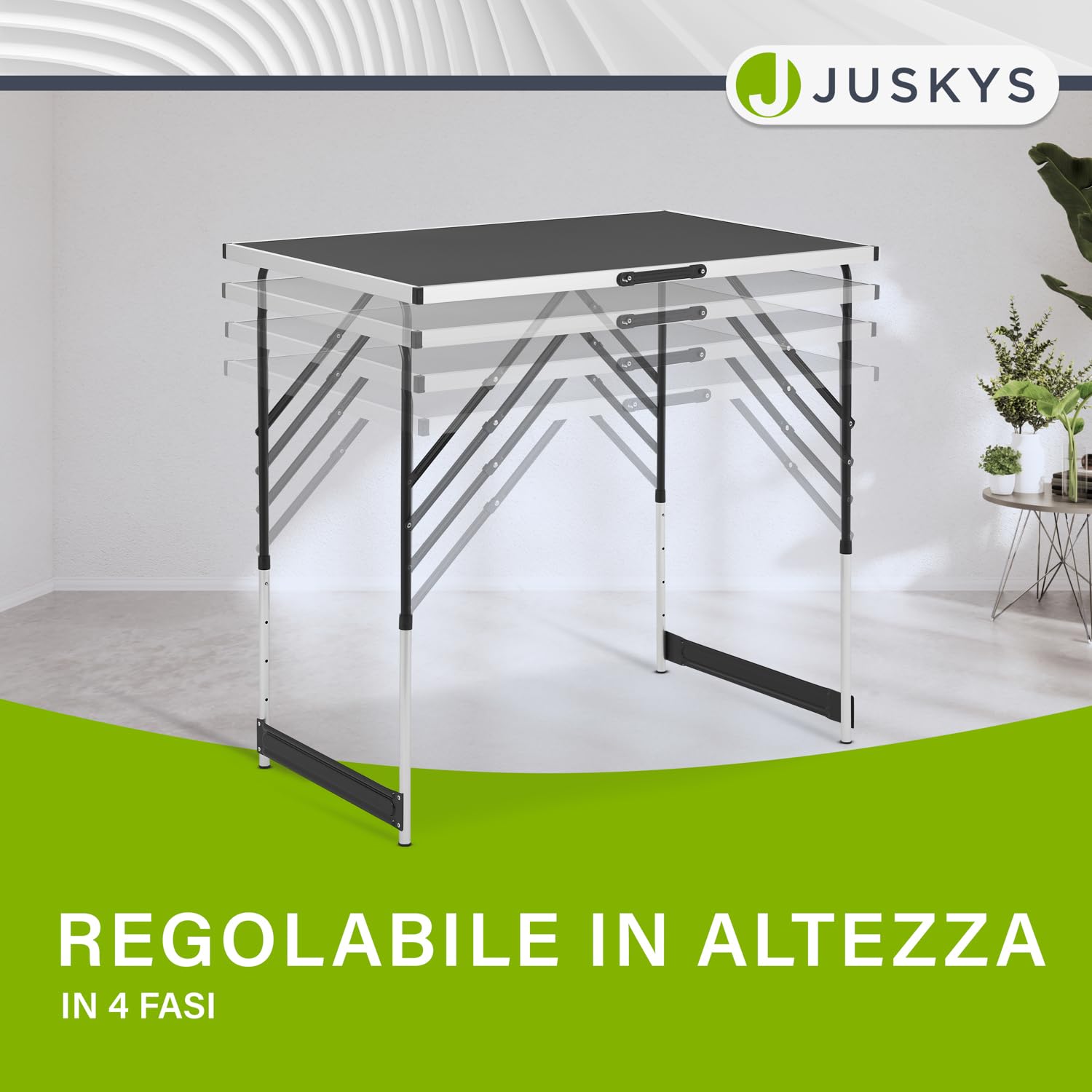 Juskys tavolo multiuso 3 pezzi in alluminio – pieghevole e regolabile in altezza, 100×60 cm, per mercatino, lavoro o campeggio – nero