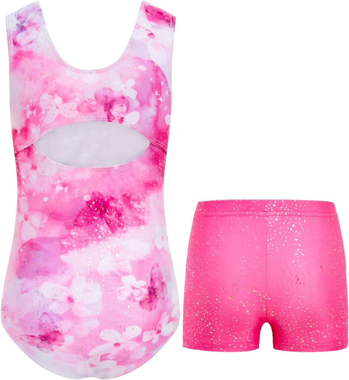 JiAmy Gymnastics Leotards for Girls, Sleeveless Sparkly Dance Biketards with Shorts Ballet Tumbling Outfit for 3-12 Years