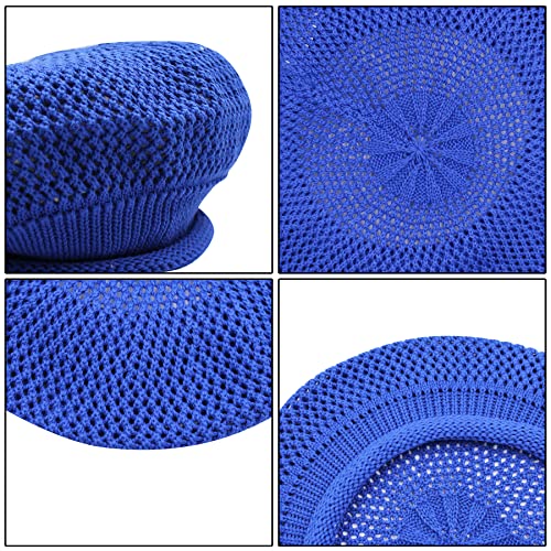 Mingseecess Women’s Woven French Beret Beanie Hats Artist Crochet Knit Beret Painters Cap Blue #TOP4