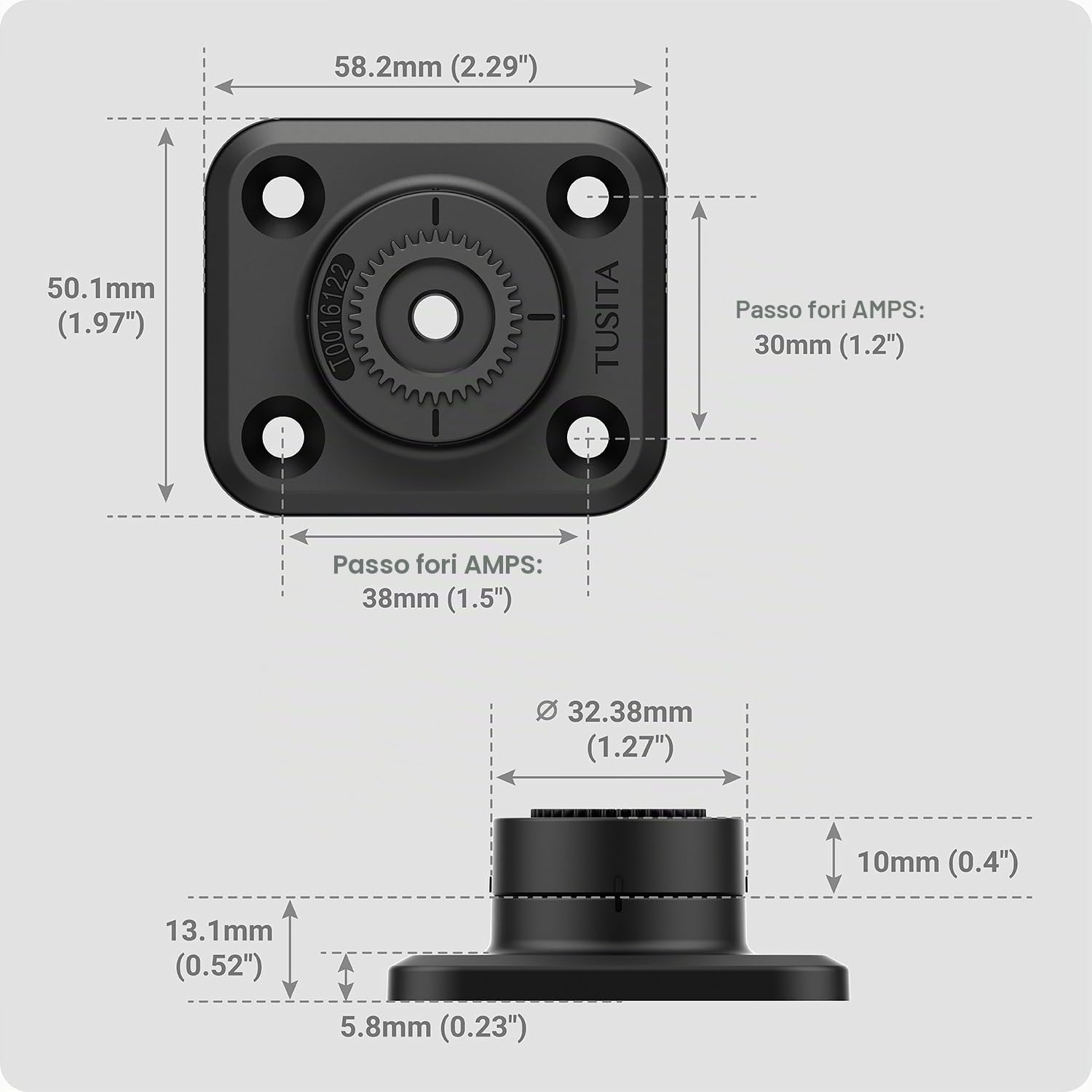 TUSITA Lock 360 Base - Base Rettangolare Piana - 4 Fori