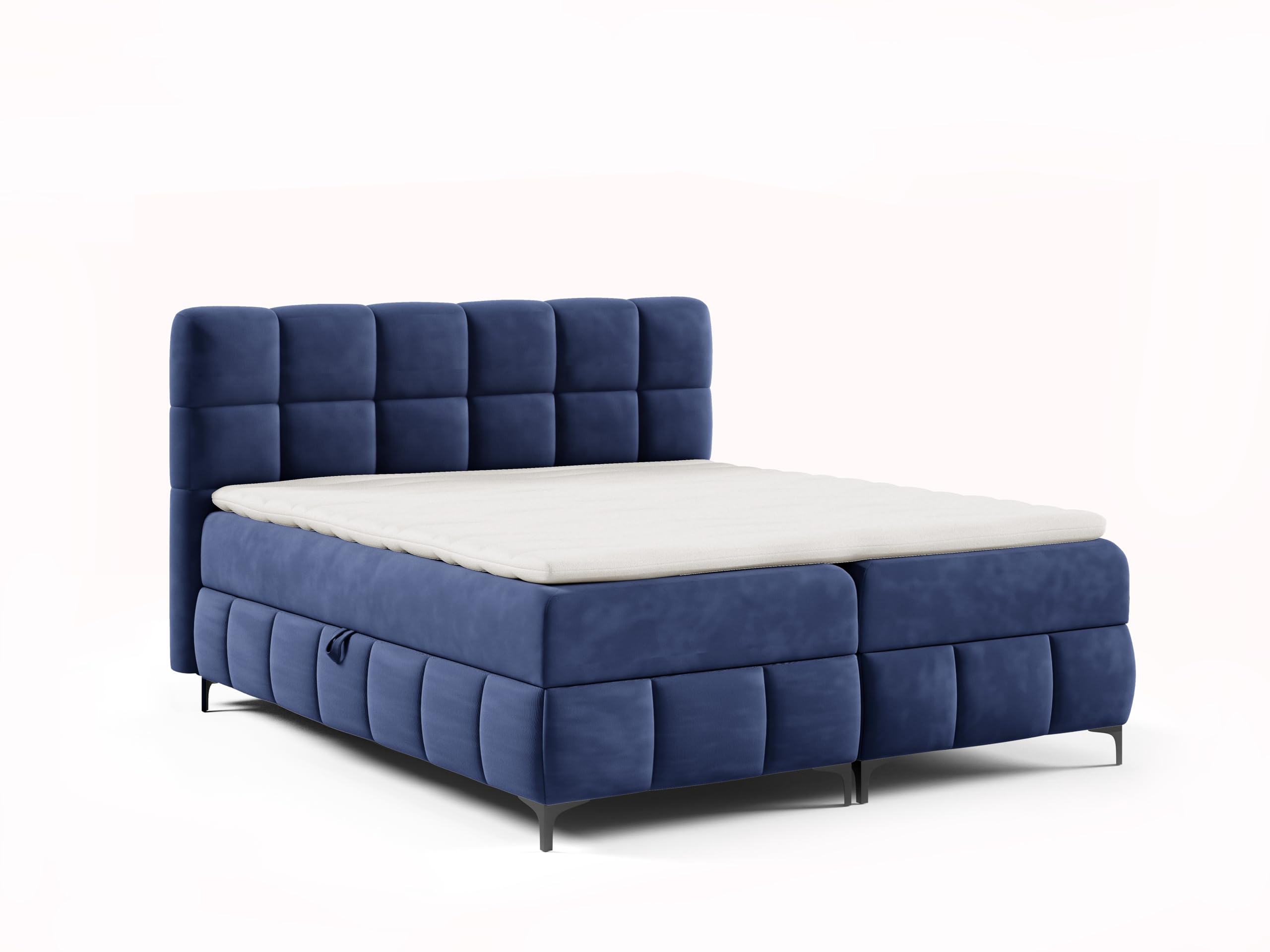 FURNISTAR Boxspringbett Cindy 160x200 mit Bettkästen und Topper | Doppelbett, Bonell-Matratze, Polsterbett, Bett, Bettgestell, Schlafzimmer - Dunkelblau
