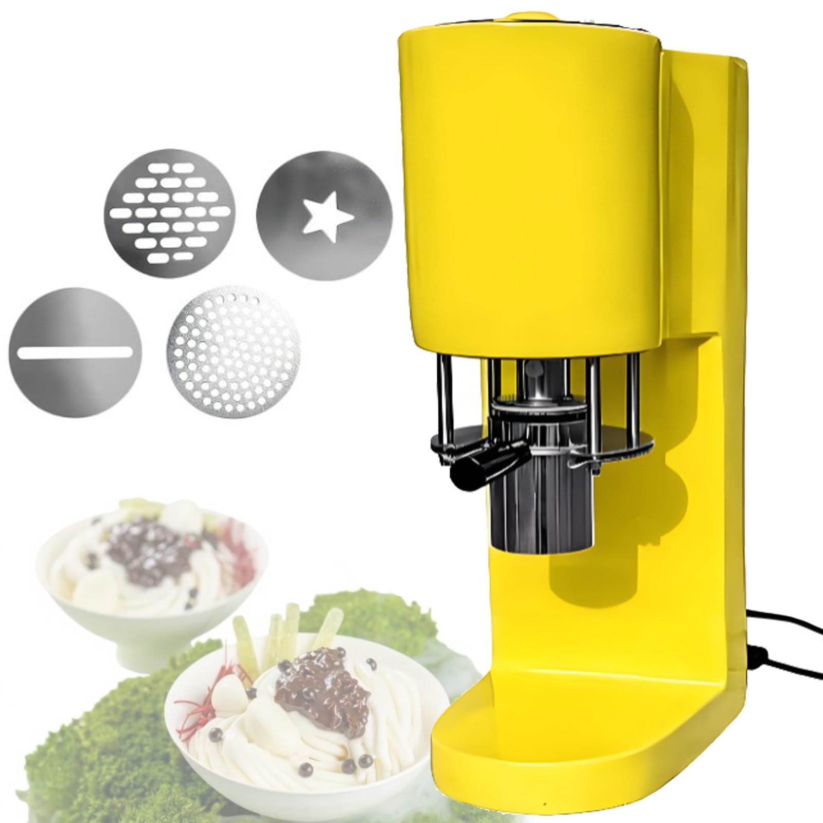 DOZPAL Electric Spaghetti Ice Cream Machine – 80W Spaghetti Ice Cream Press with 4 Molds, Stainless Steel Ice Cream Noodle Extruder for Restaurants, Bars and Dessert Shops Yellow