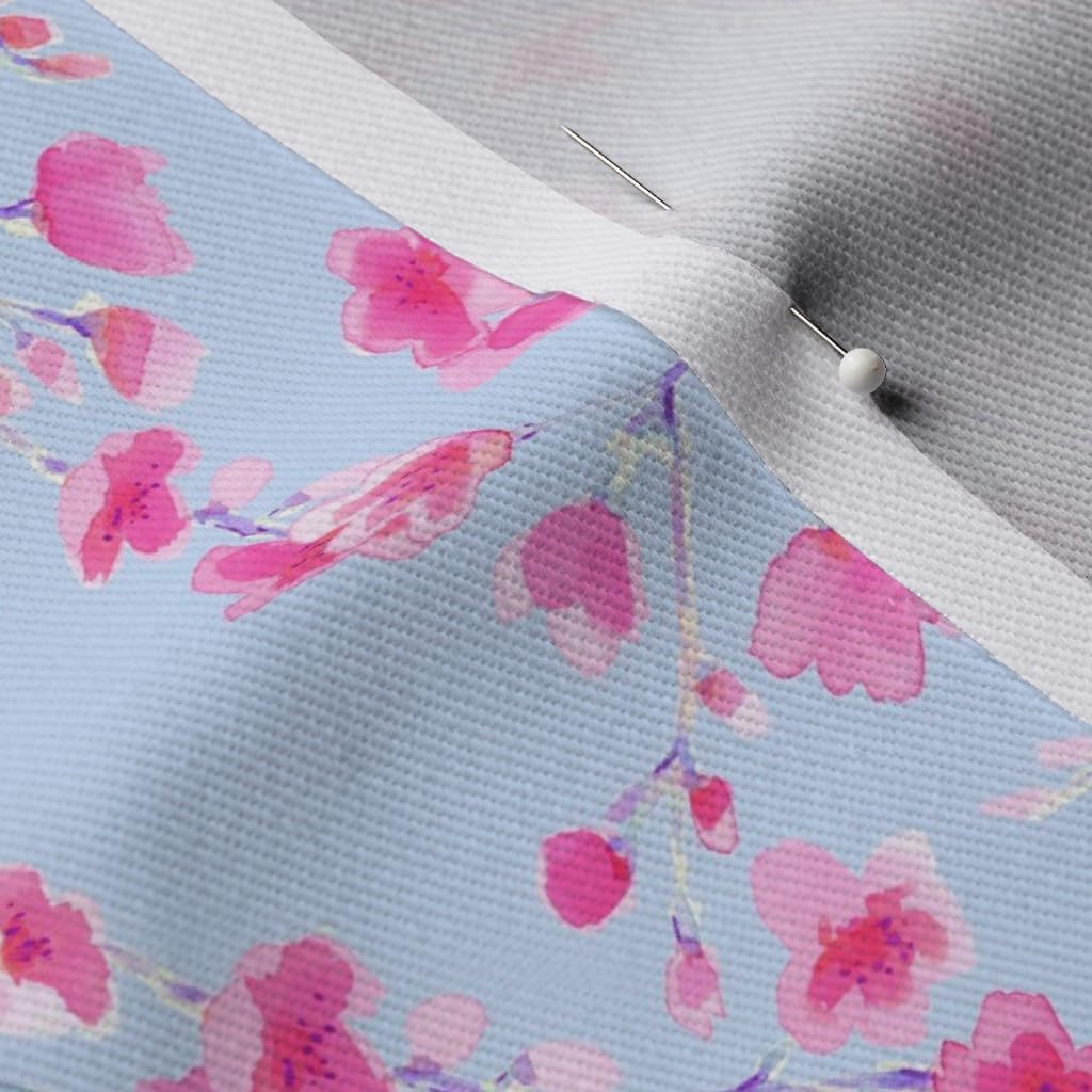 Spoonflower Fabric - Cherry Blossom Periwinkle Watercolor Flowers Floral Pink Purple Printed on Denim Fabric Fat Quarter - Bottomweight Apparel Home Decor Upholstery