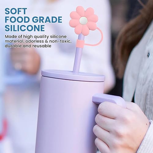 Miniatura 5 de 3 fundas de popote para vaso, fundas de silicona para popotes Stanley de 40 onzas, 30 onzas, adorno para taza Stanley, accesorios para popote (flor)