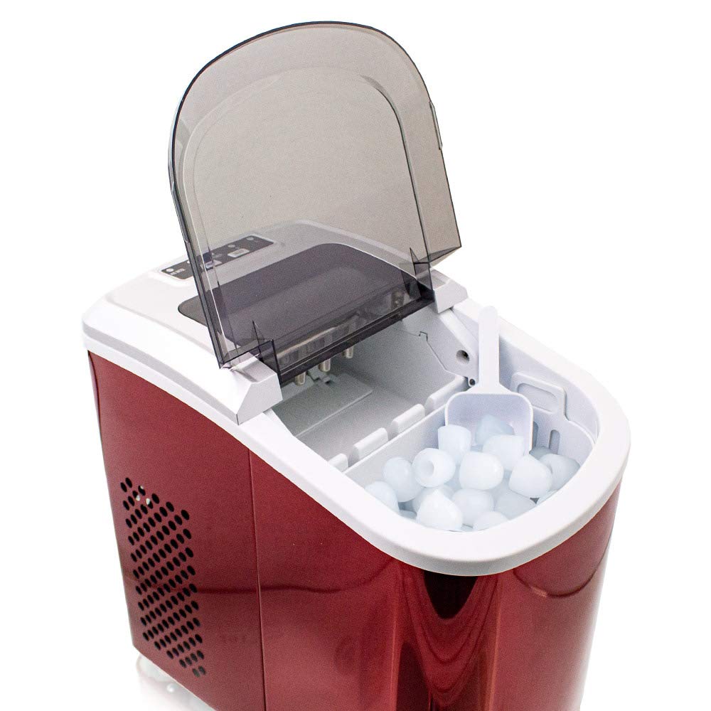 Eiswürfelmaschine Edelstahl Eiswürfelbereiter Eiswürfel Ice Maker Eis Maschine Icemaker (Rot)