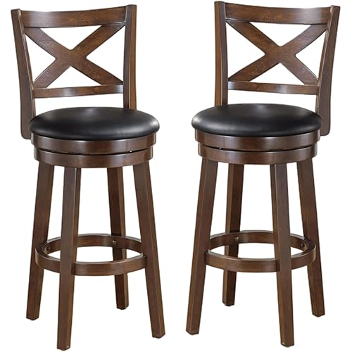 ERGOMASTER Dark Brown Swivel Bar Stools Counter Height Barstool 24 Inches Seat Height Bar Chair （Set of 2）