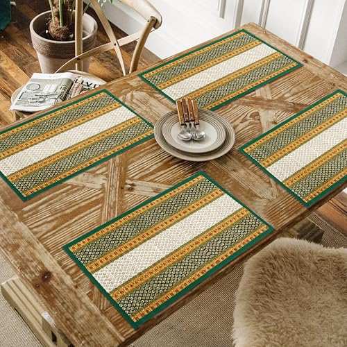 Image of Table Mats Set of 4 Handmade Reversible Heat Resistant | River Grass Dining Placemats Zero Plastic | Natural Madurkathi Eco Friendly | Rustic Boho Dcor | Nature Green Four Mats