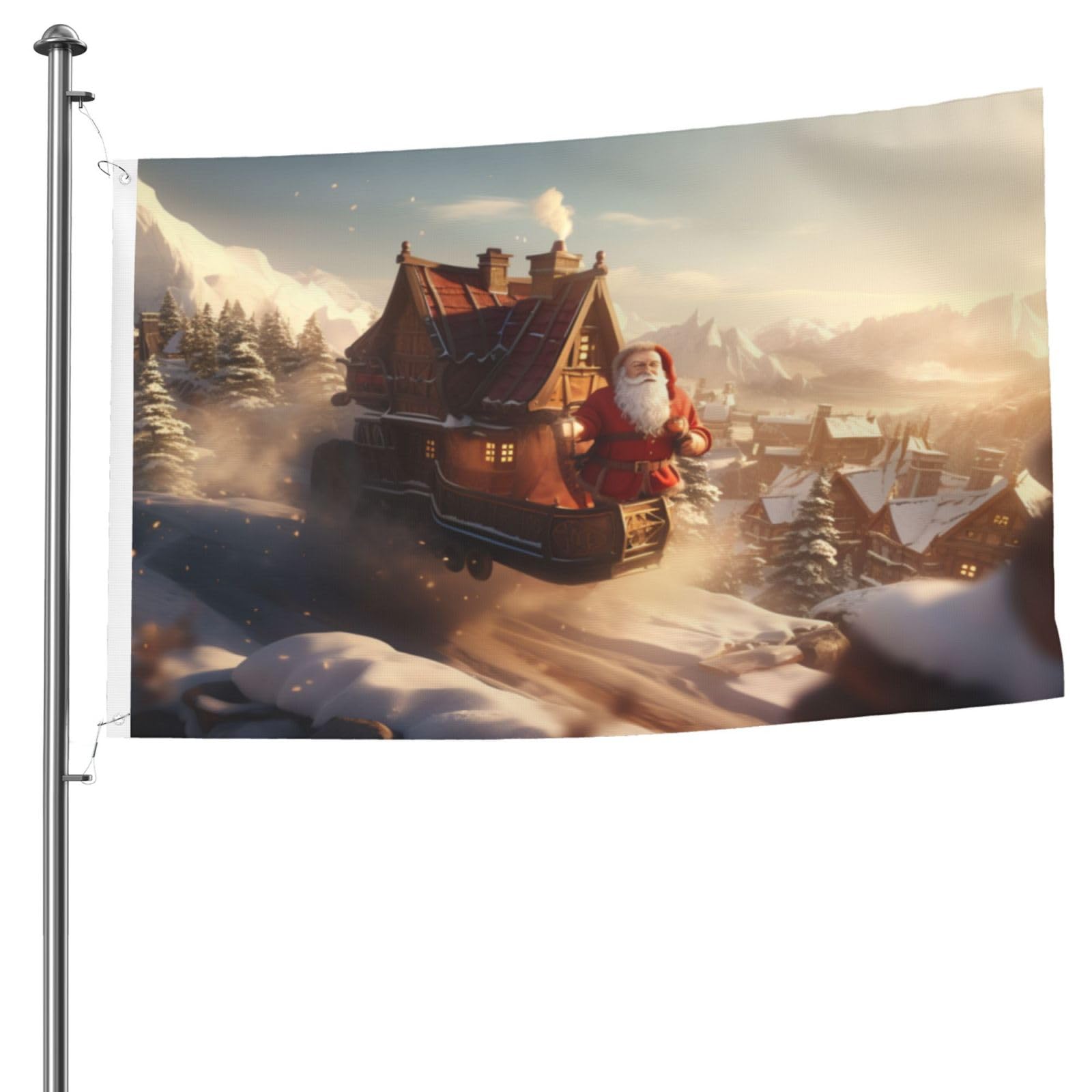 Drapeau double face Père Noël volant 1,5x2,4 m grand format - 8