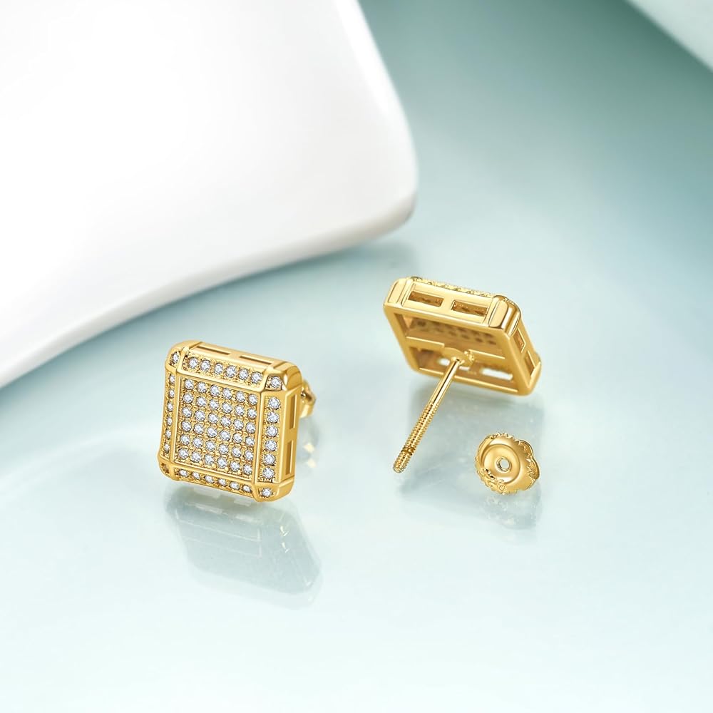 ピアス Square N-dia One Touch Earrings #3151 Hip Hop Men's Iced XL 15 mm Square Push Back Stud Earrings