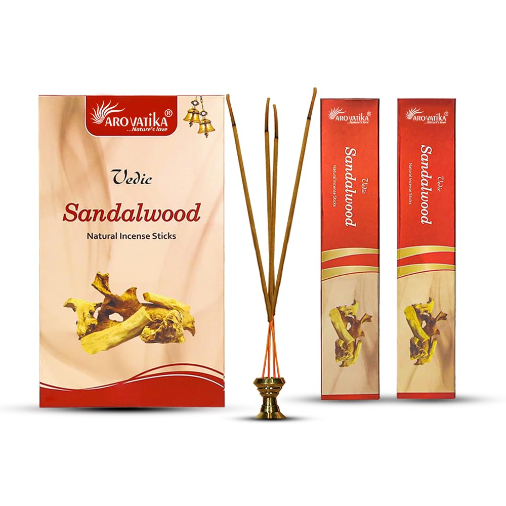 Vedic Sandalwood Natural Masala 144 Incense Sticks in Pack of 12 | Hand Rolled in India | Best for Prayer, Meditation, Relaxation, Reiki | Burn Time- Approx 50 mins