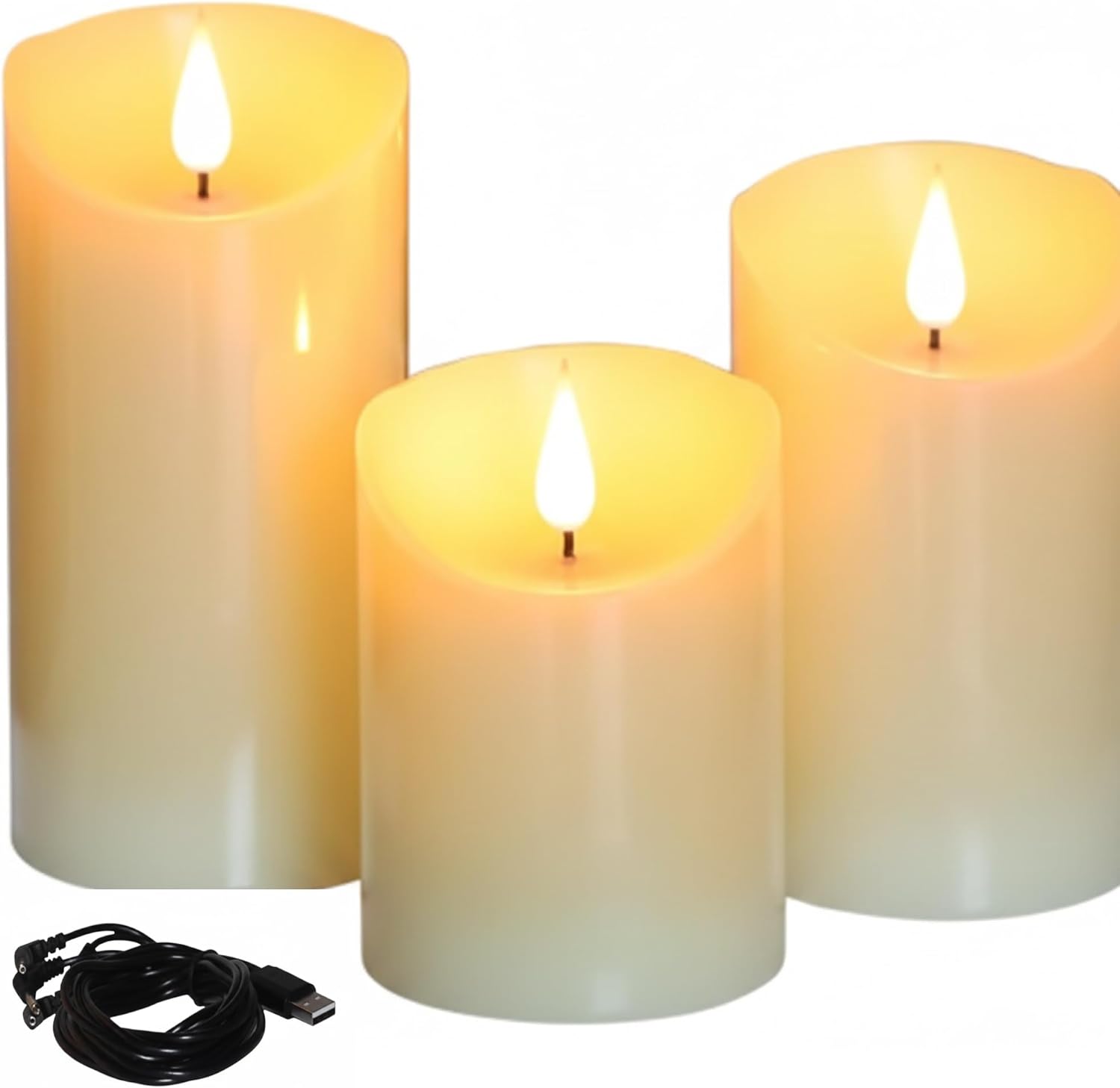 UBREW USA USB Powered Candles. Realistic Flickering Flameless Candles. USB Powered. Electric Extra Bright Real Wax Pillars LED Candle