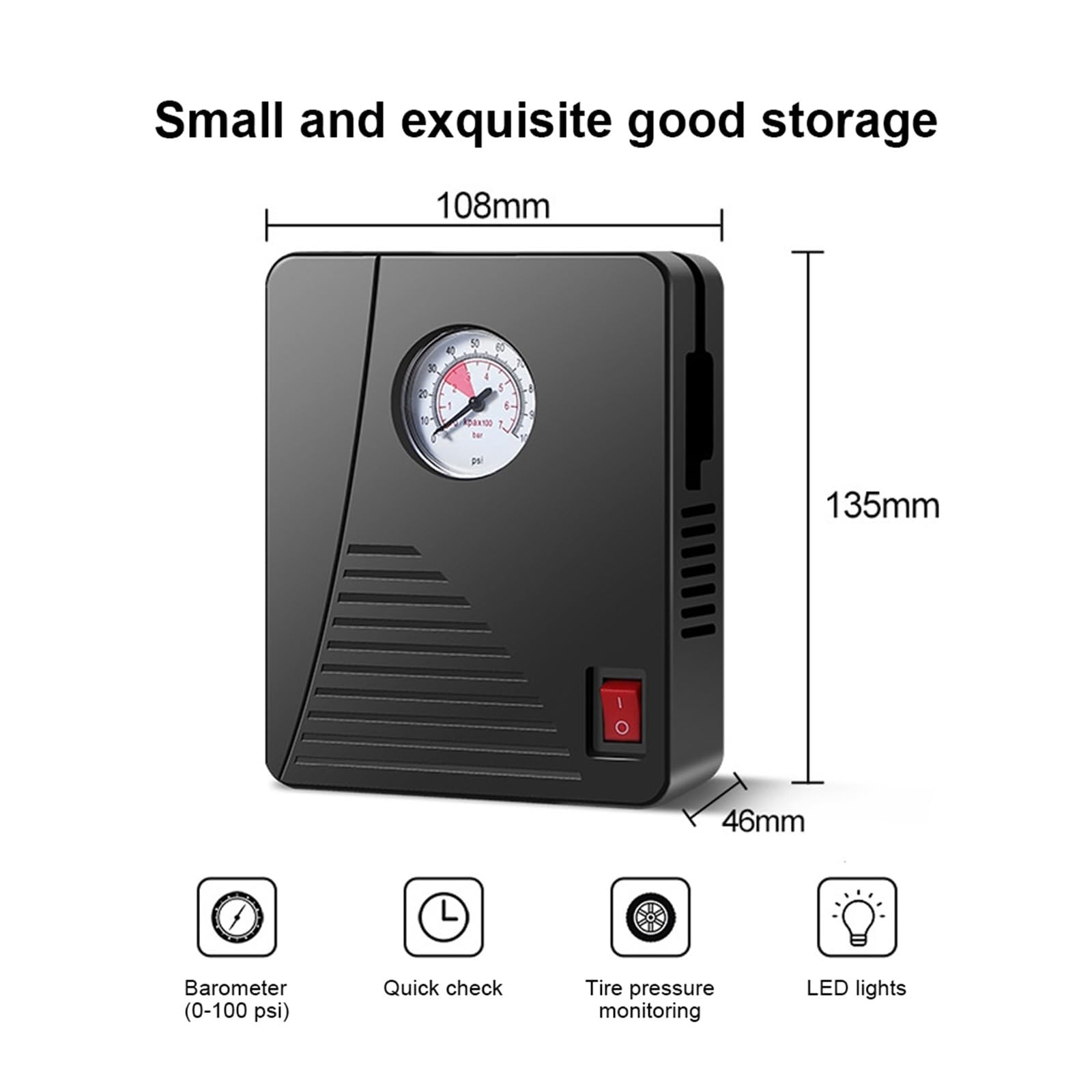Elektryczna pompka powietrza, 96W Elektryczna Pompa Powietrza Samochodowa Miniaturowa Pompka Do Opon 100PSI 35L/Min Przenośna Kompresor Powietrza