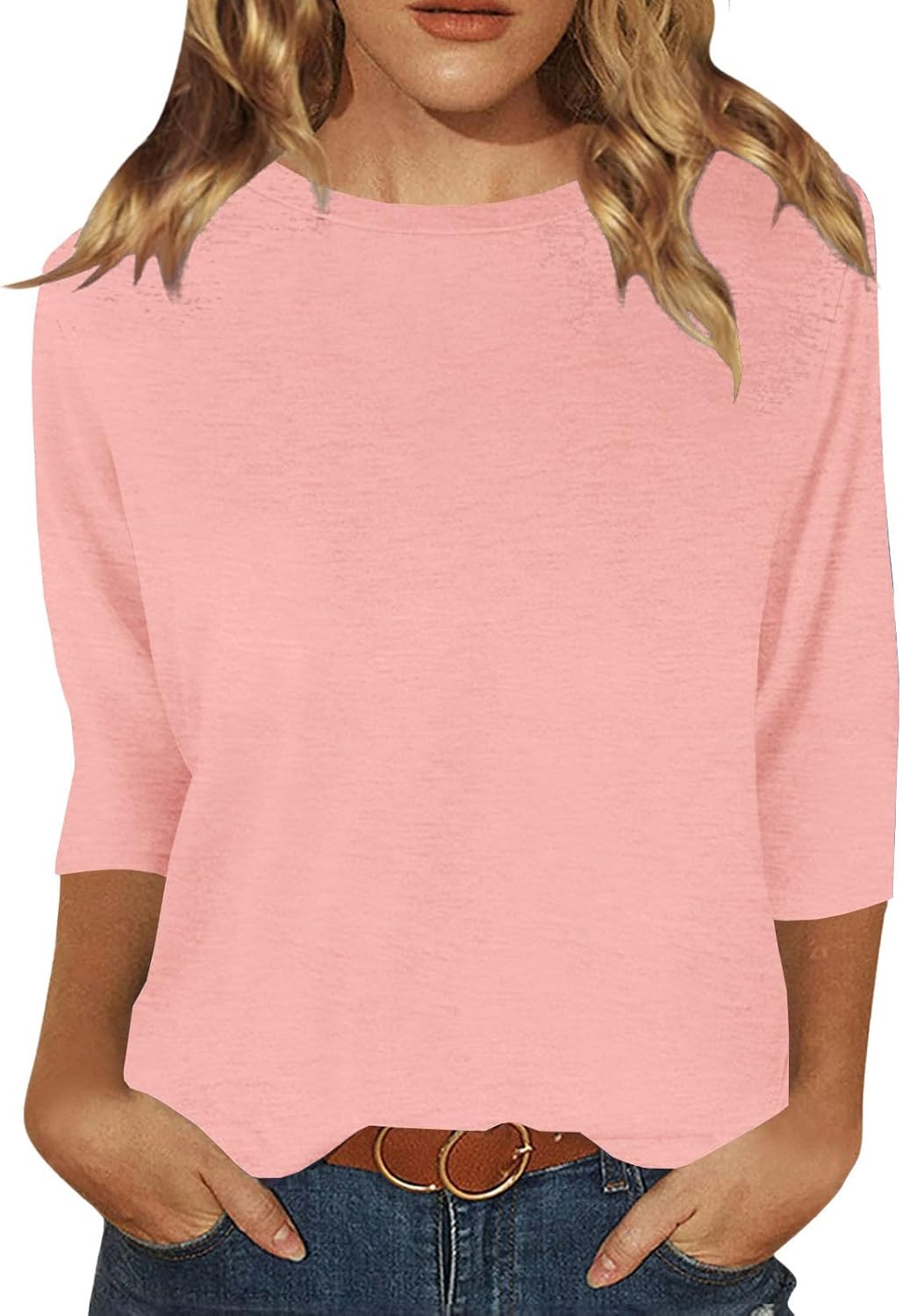 JomeDesign Womens Tops 3/4 Sleeve Shirts Round Neck Loose Casual Blouses Floral Print Tshirts