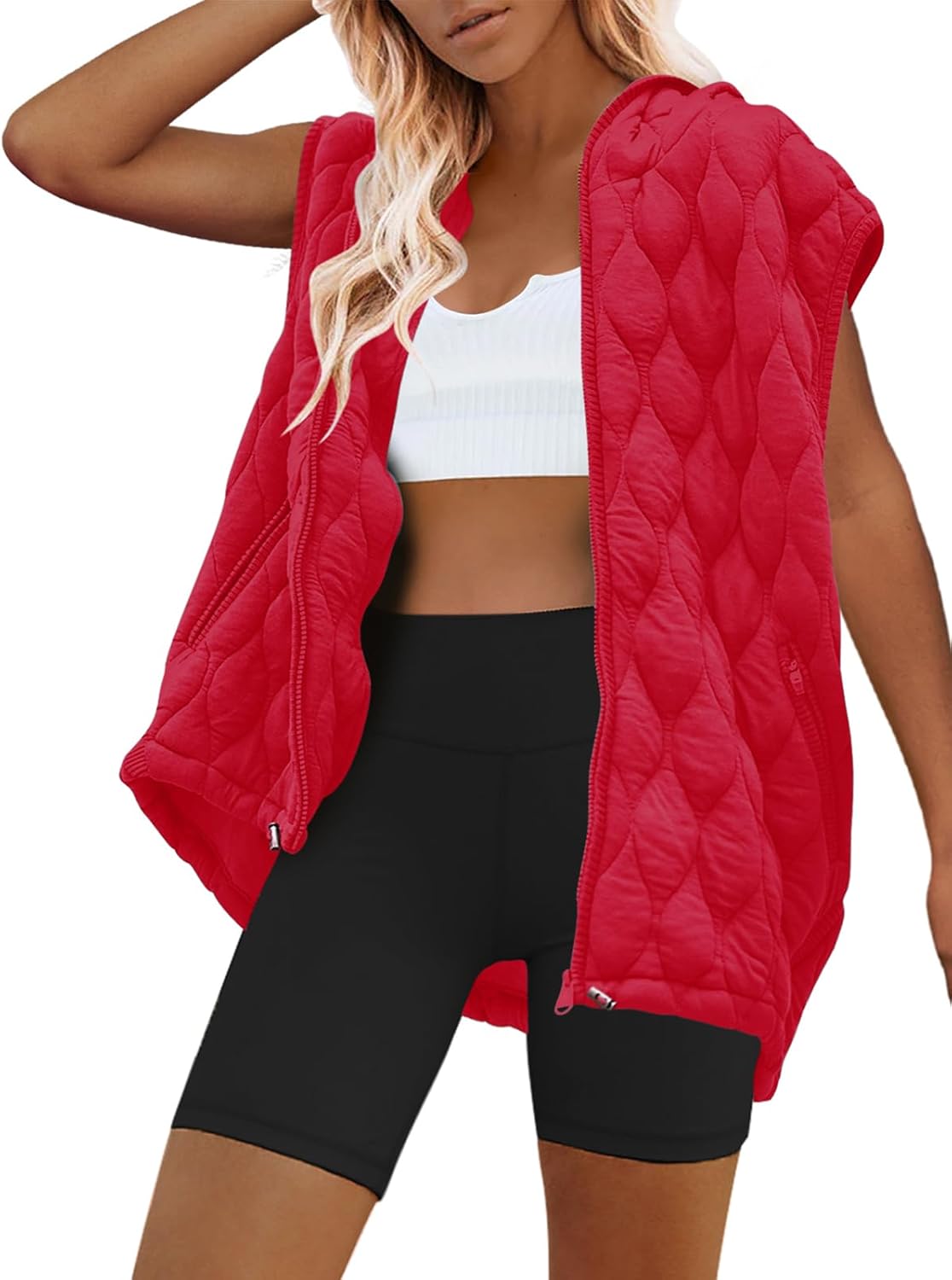SENSERISE Womens Oversized Puffer Vest Sleeveless Quilted Jacket Zip Up Hooded Puffy Vest Winter Coats with Pockets
