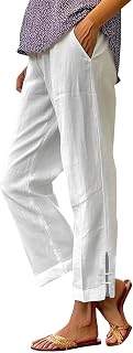 Crop Pants for Women Casual Pure Elastic Waist Baggy Bohemian Petite Trousers Trendy Clothes with Pockets