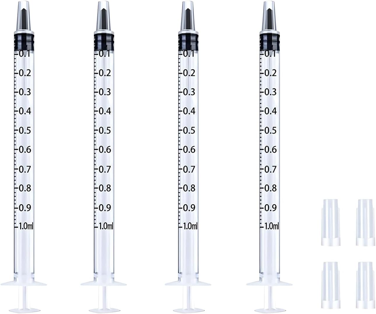4 Pack 1ml Syringes with Cap, Luer Slip Tip, Syringe for Liquid, No Needle, Individual Sterilized Wrapped （1 ML, 4 Pack）