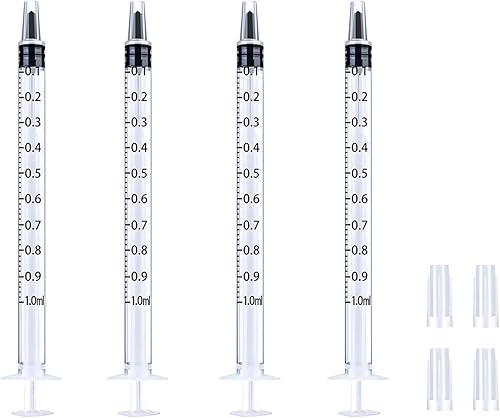 Paquete de 4 jeringas de 0.0 fl oz con tapa, punta deslizante Luer, jeringa para líquido, sin aguja, envuelta esterilizada individual (0.0 fl oz, 4