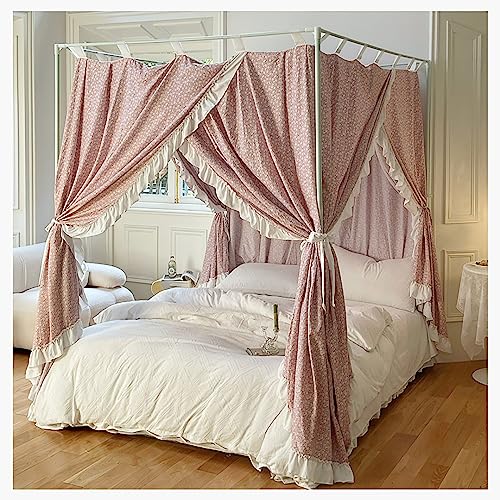Genérico Dosel de Cama con 4 Esquinas y mosquitero, Soportes para Cortinas, Marco de Cama con Dosel, Postes con Cortinas, Rosa Floral, tamaño California King