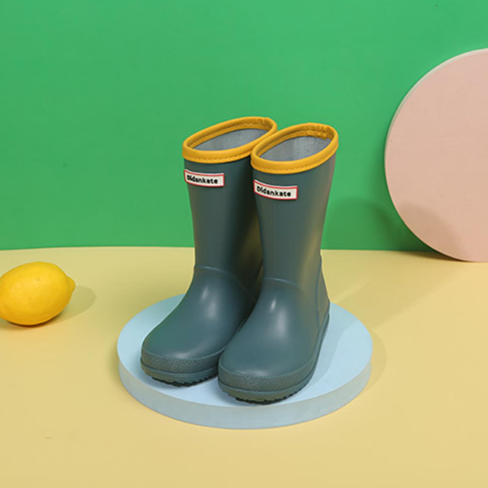 Botas niños fácil Poner Botas de Lluvia Antideslizantes para niños y niñas, Zapatos para niños, Botas Unisex para niños (Navy, 34 Big Kids)
