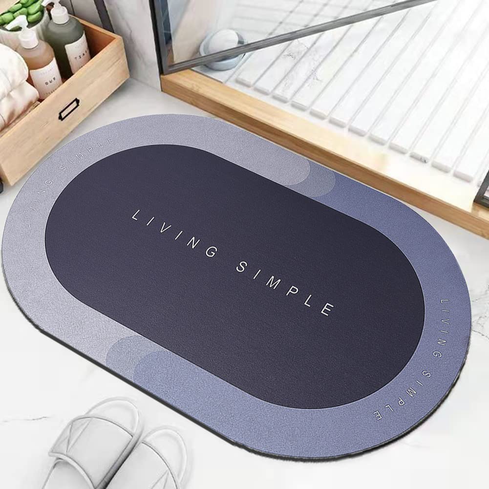 Super Absorbent Floor Mat Napa Skin Super Absorbent Bath Mat Thin Quick Dry Bath Mat Rubber Non-Slip Bathroom Floor Mats Rug for Shower,Tub, Sink,19.7"x31.5" Blue