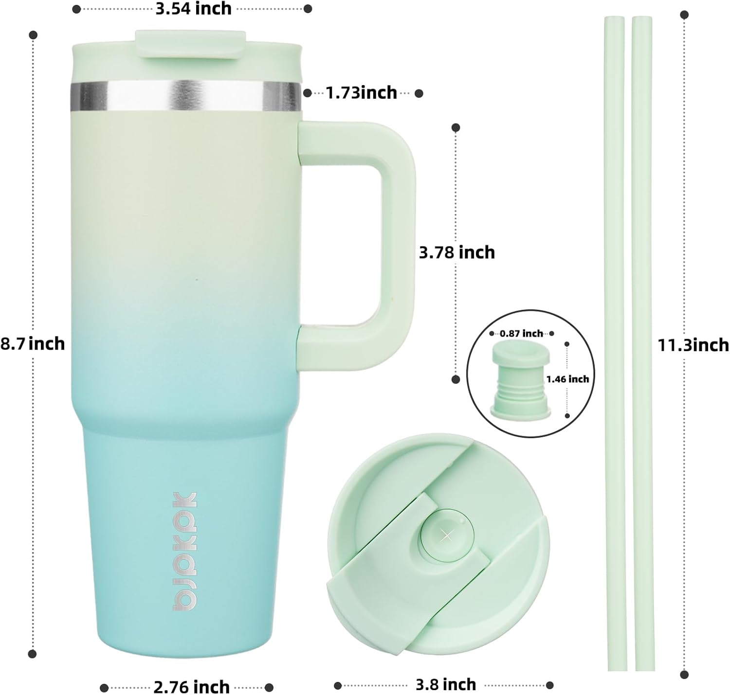BJPKPK Insulated Tumblers With Handle And Straw 30 oz Stainless Steel Tumbler Cups With Lid,Mint - Image 3