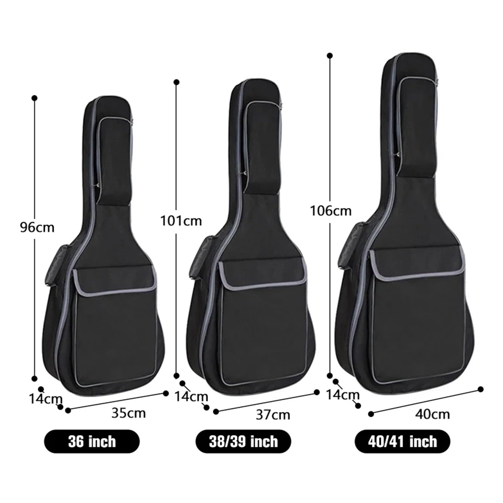 Bolsa De Guitarra Mochila Impermeable for Guitarra acústica de 36/38/39/40/41 Pulgadas, Gruesa, de algodón Oxford Acolchado de 12 mm, Color Negro(36 Inch Black)