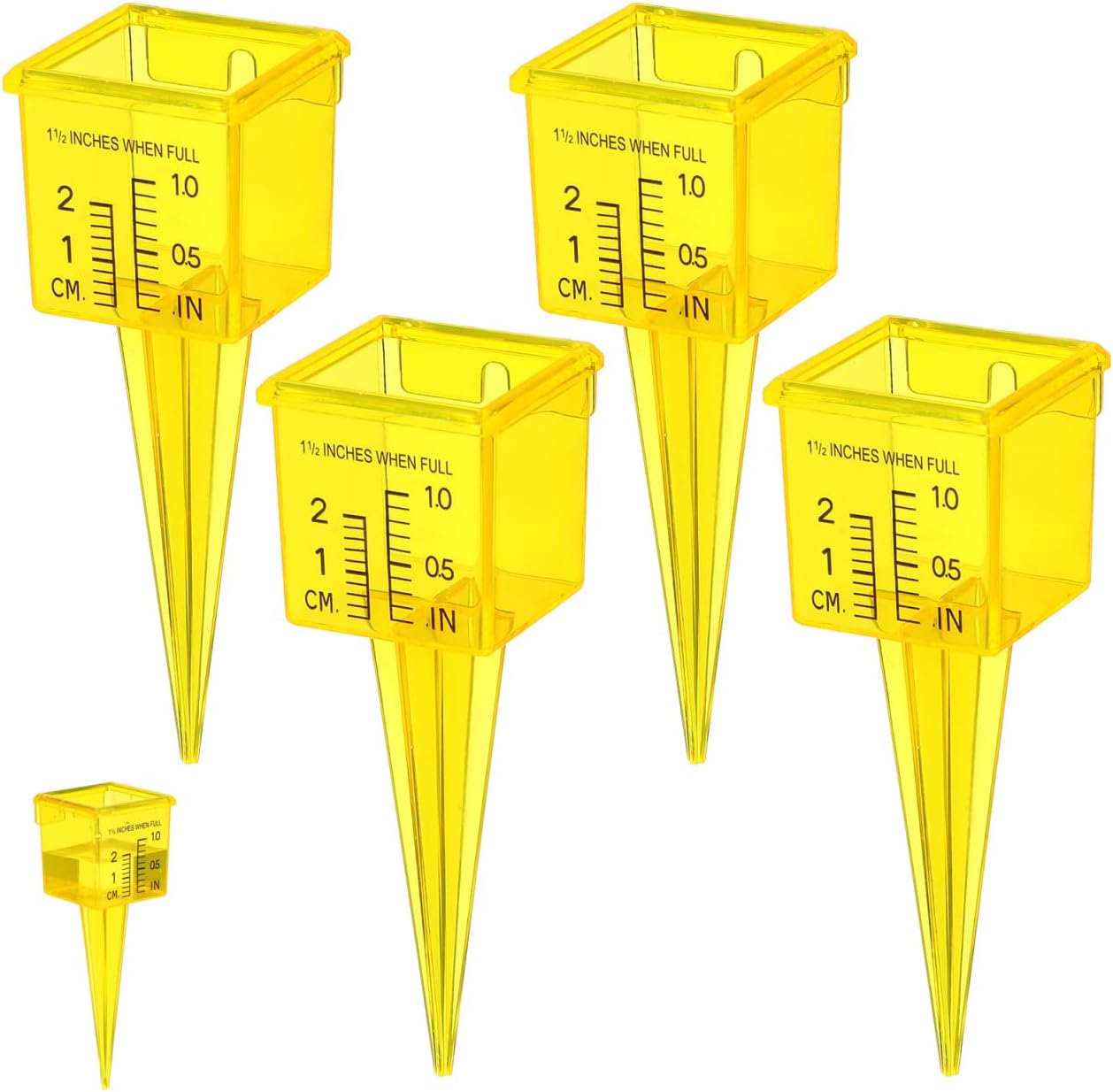 Housoutil 1.5 Inch Rain Gauge Sprinkler, 4PCS Rain Sprinkler GaugeOutdoor, Lawn Water Gauge, Measuring Tool for Accurate Rainfall Monitoring, Precision Measuring Cups for Garden Yard Grass Watering