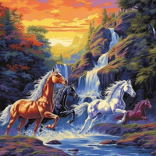 OfFsum Malen nach Zahlen für Erwachsene Kinder Anfänger Pferd läuft am Strand bei Sonnenuntergang 29 DIY Acryl Malen nach Zahlen Kits mit Pinseln Acrylpigment Heimdekoration Brithday Geschenke 40,6 x