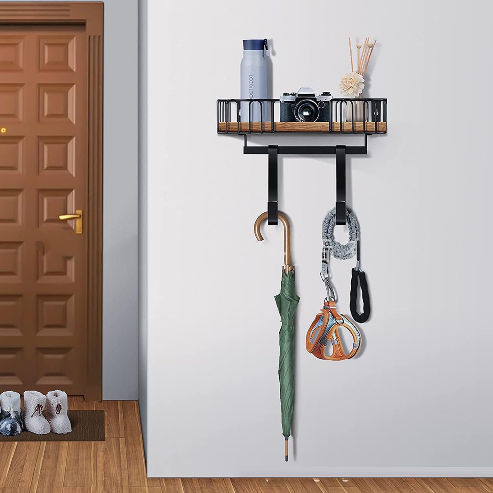 Supporto da stiro con base in legno, supporto da stiro in metallo, con cestello e gancio di regolazione, facile installazione