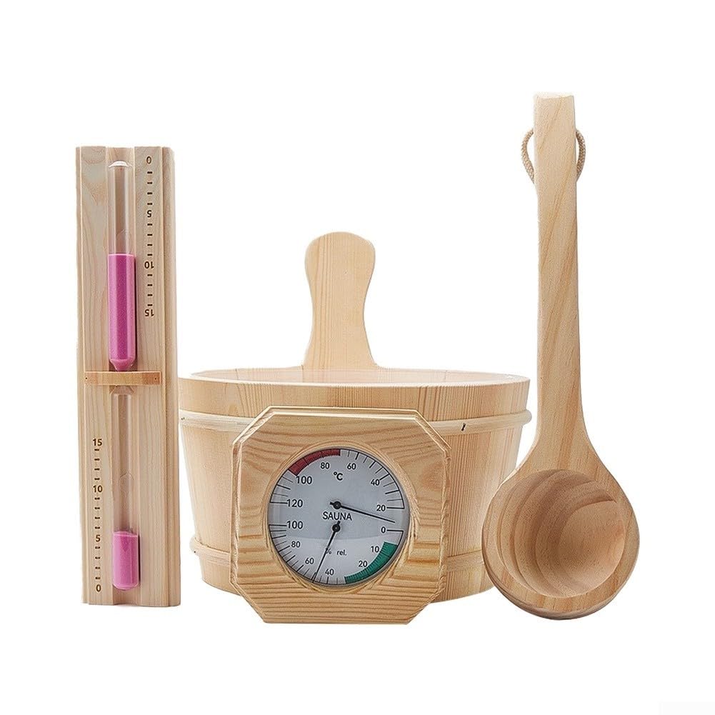Juego de sauna de madera de pino de 4 piezas, accesorios de sauna, juego de