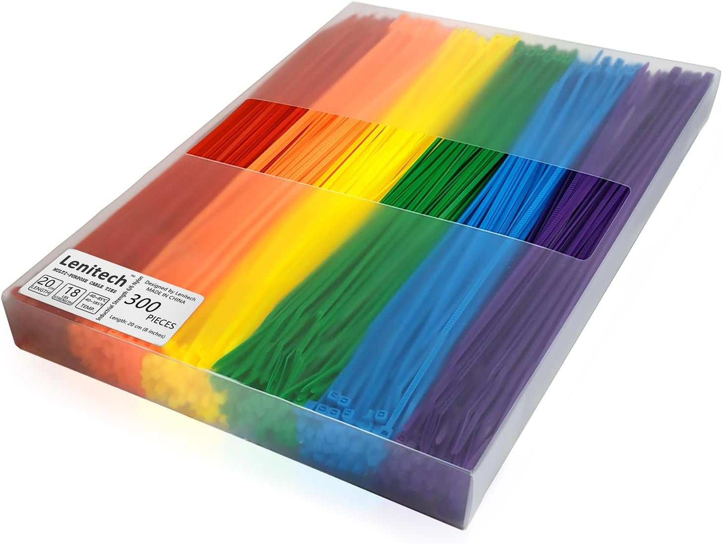 8 Inch Multi-Purpose Assorted Colored Cable Zip Ties, 300 Pieces