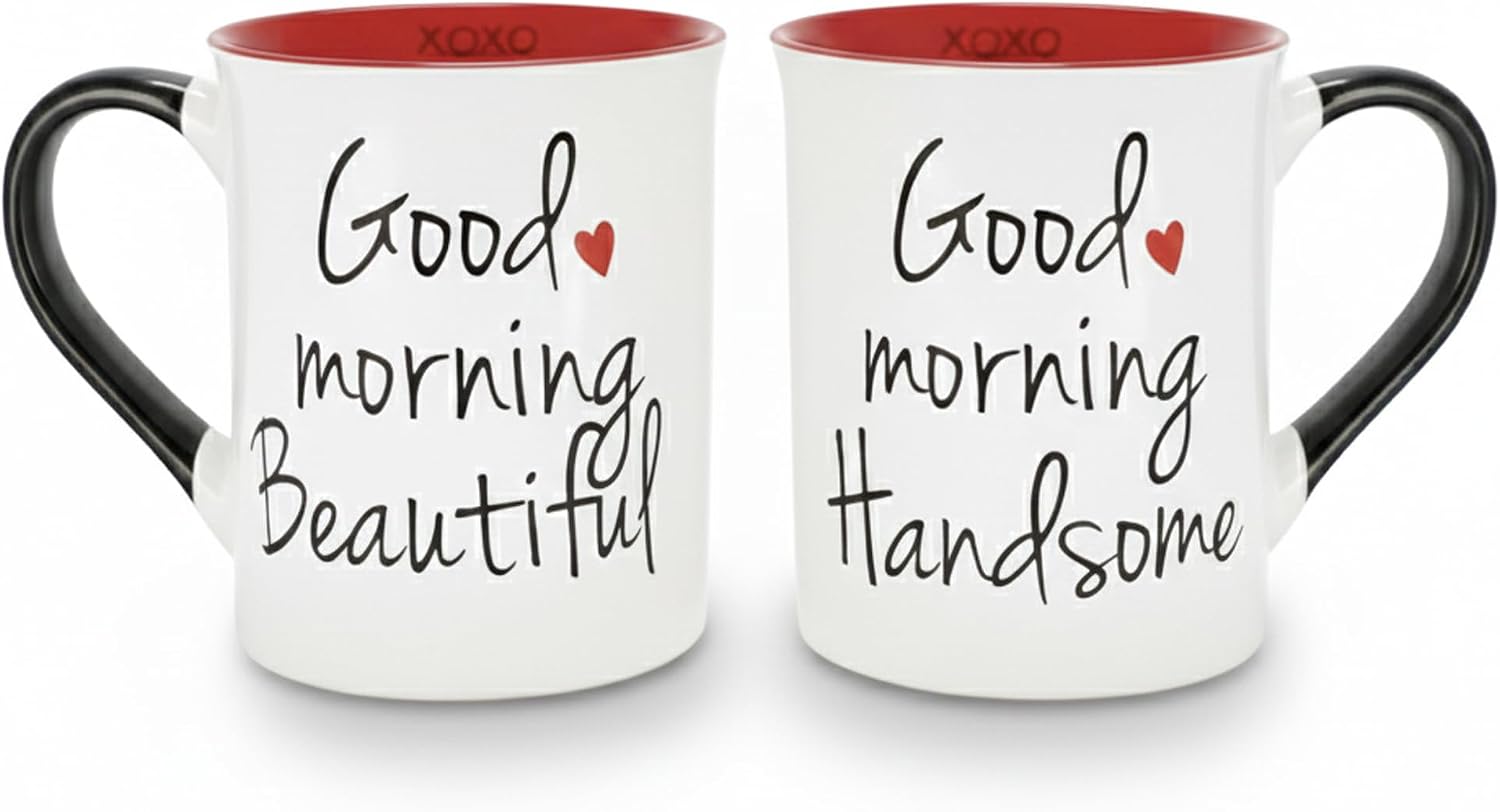 Cottage Creek Mugs | Mug Set of 2 16oz. Ceramic Coffee Cups | Good Morning Handsome, Beautiful Coffee Mugs for Men and Women | Couples Engagement, Bridal Shower, Wedding & Valentine's Day Gifts