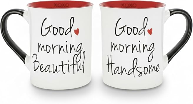 Cottage Creek Mugs | Mug Set of 2 16oz. Ceramic Coffee Cups | Good Morning Handsome, Beautiful Coffee Mugs for Men and Women | Couples Engagement, Bridal Shower, Wedding & Valentines Day Gifts