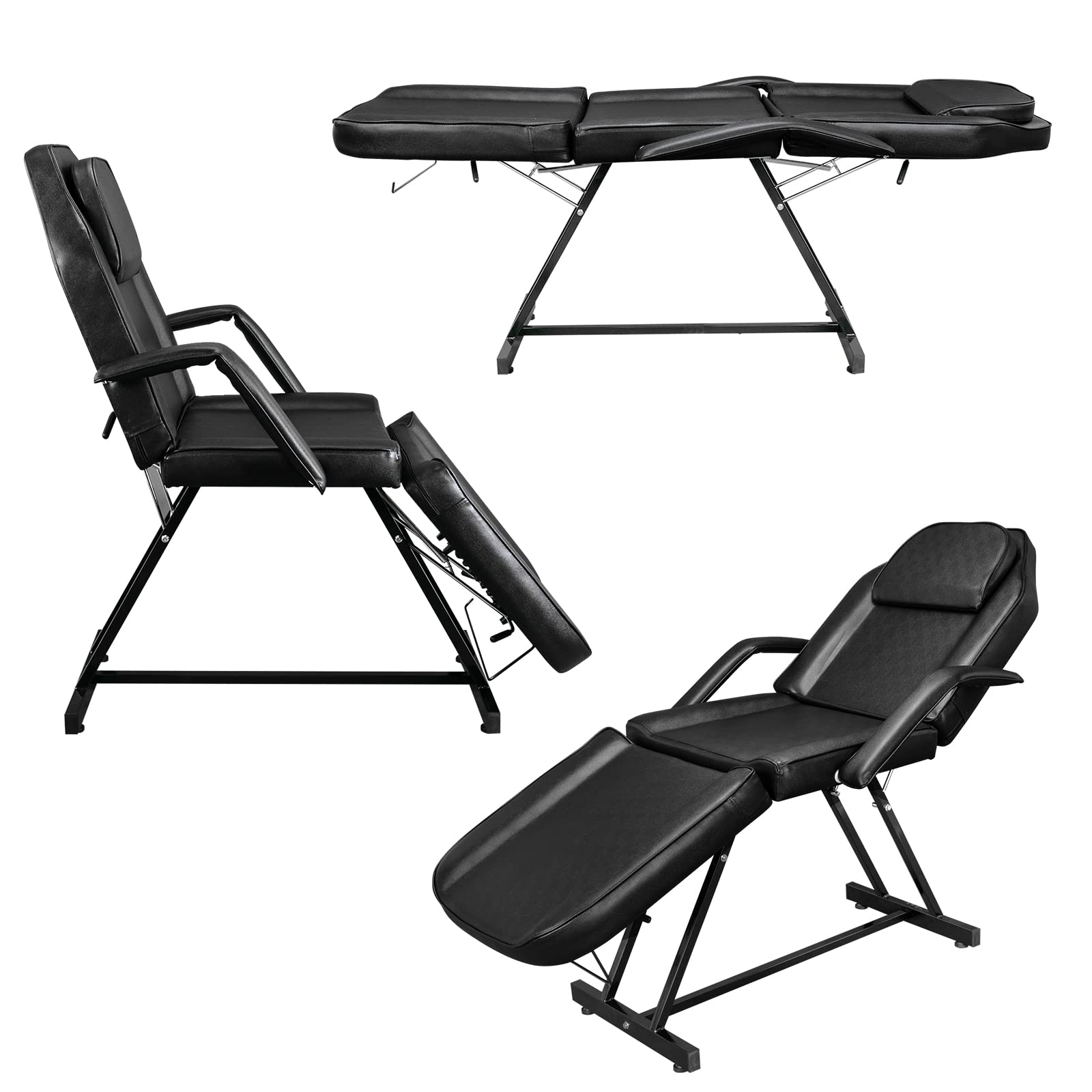 Bonnlo Table de Massage Pliante Professionnelle, lit D'esthéticienne, Table Esthetique Professionnel Faciale Polyvalente pour équipement de Salon de Beauté Spa Coiffeur (Noir, Table)