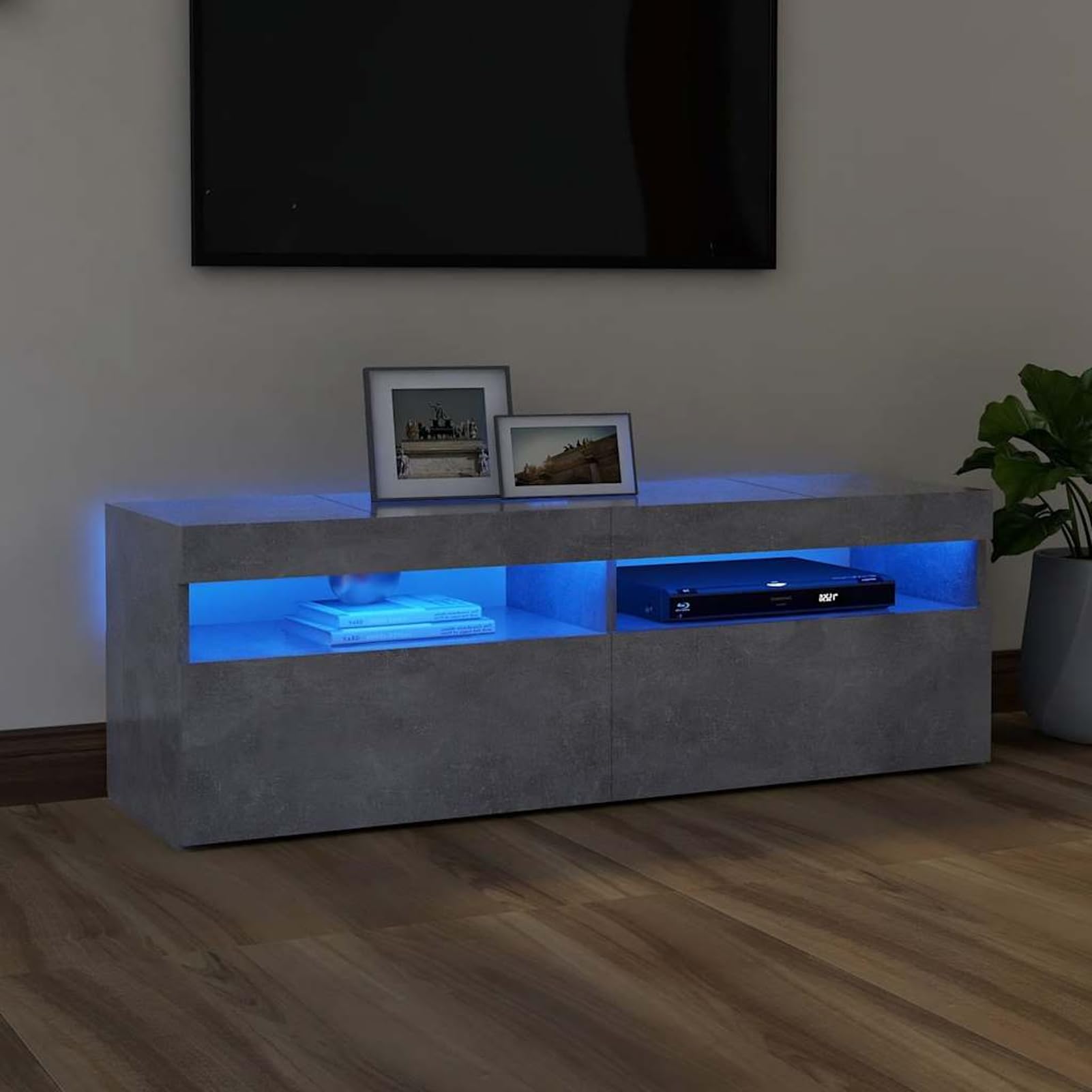 Mobile porta TV, con luci LED grigio cemento 120x35x40 cm, per soggiorno