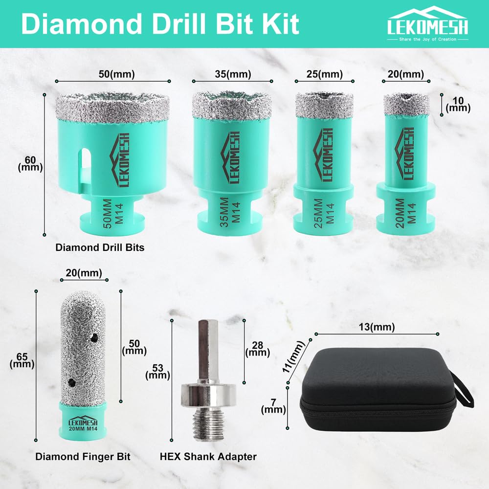 FOCSTOL diamantboor, 11-delig (6/8/10/25/35/50/68/110 mm 10 mm 50 mm afschuinboor adapter), voor porselein, keramiek, tegels, marmer of graniet