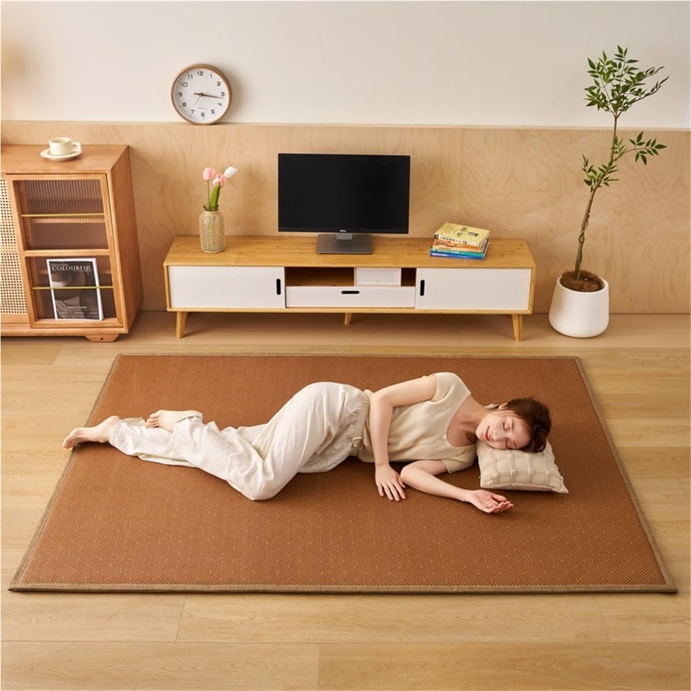 Tappetino Tatami Giapponese Tradizionale in bambù e Rattan Intrecciato, Materasso futon Giapponese Arrotolabile, Tappetino Gigante in Memory Foam for Meditazione e Gioco Zen(Hazel,150x200cm)