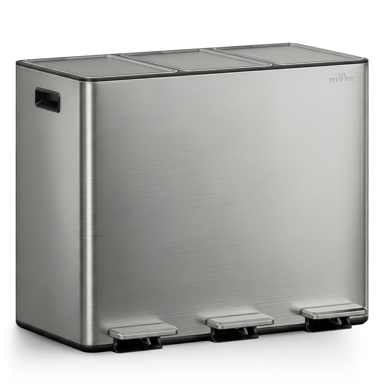 mVm Kitchen Bin,45L Triple Rubbish Bin,3ร15L Stainless Steel Pedal Bin,Recycling Bin with Soft-Close Lids and Plastic Inner Buckets,Fingerprint Proof,Odour Seal,Large Capacity Trash Can