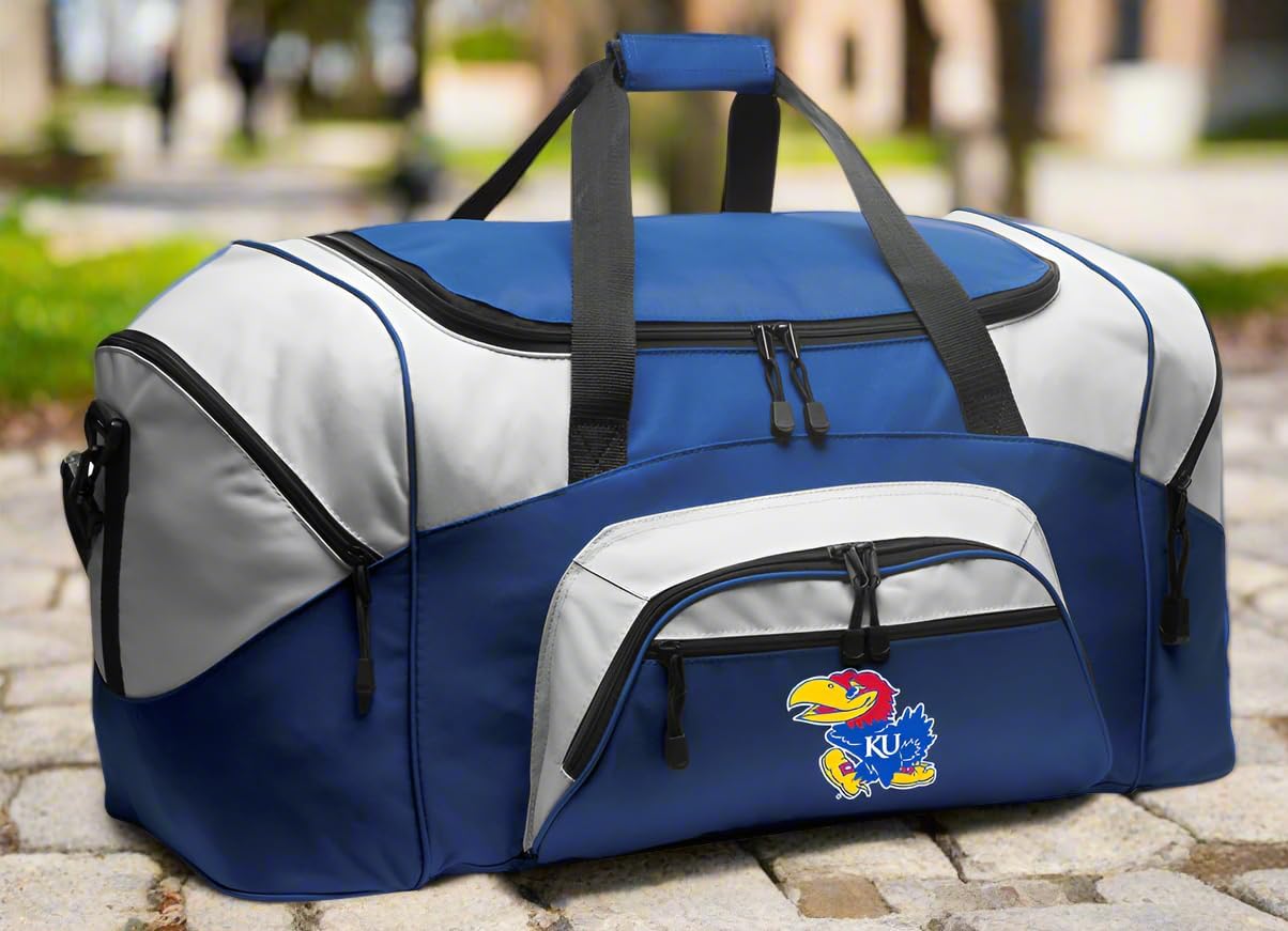 University of Kansas Duffel Bag - Large KU Jayhawks Suitcase Travel Duffle or Sports Gear Gym Bag (Royal)